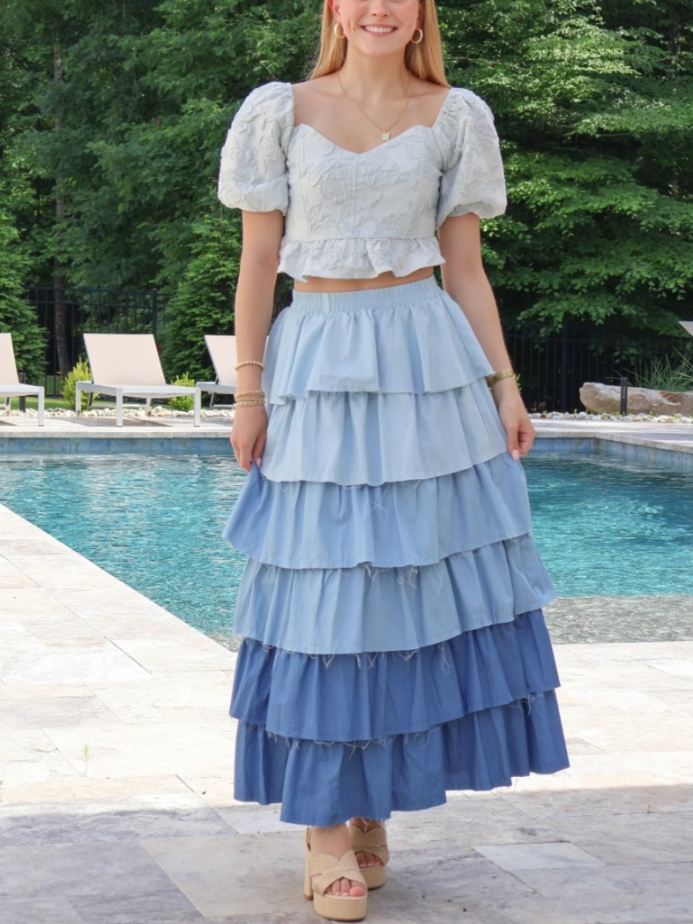 J.NNA Blue Tiered Skirt